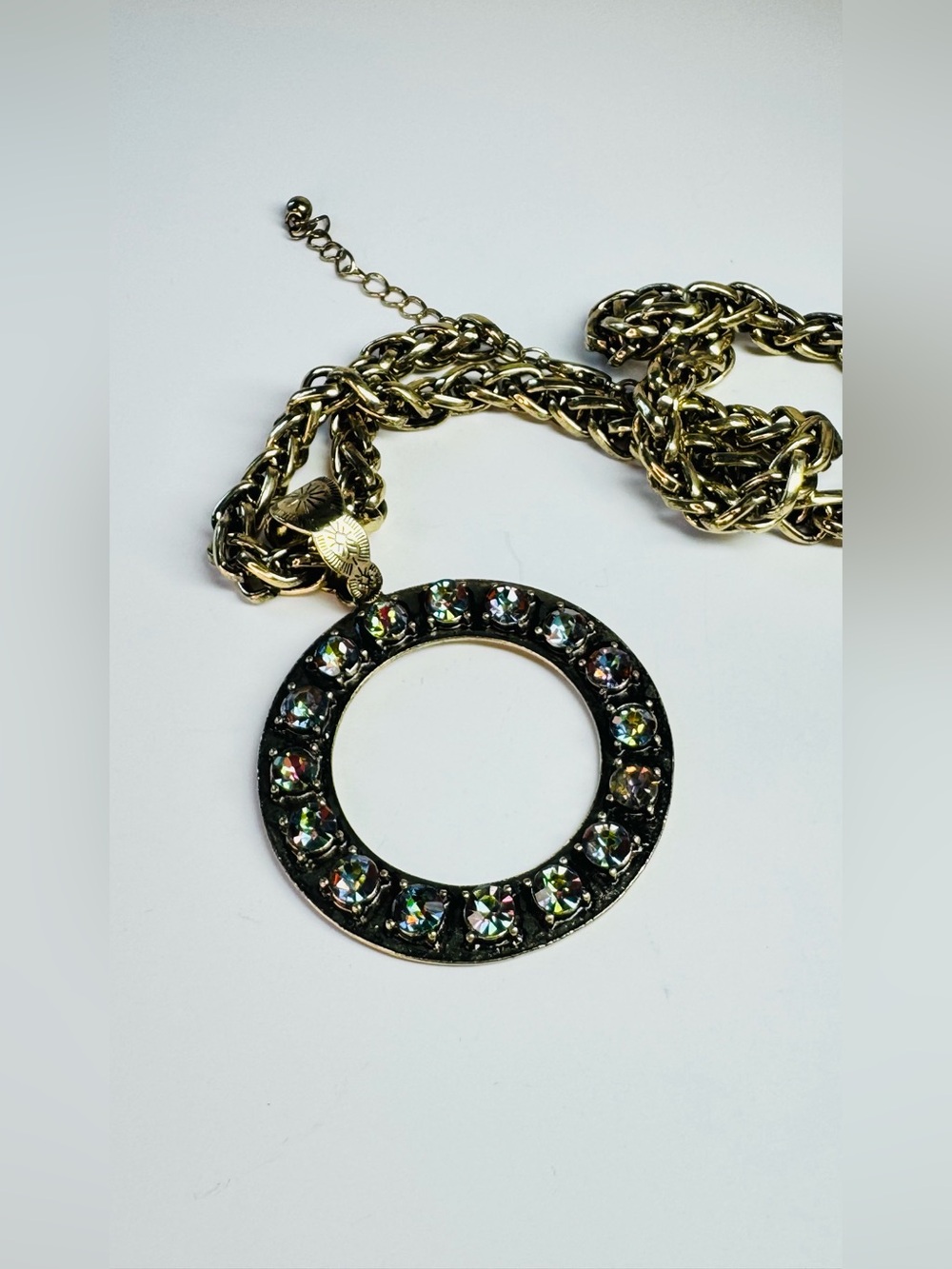 Matte Gold Removable Pendant Necklace | Clear Stones | 18” Chain